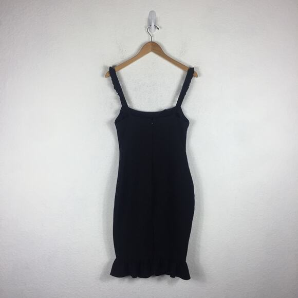 Likely Carmen Black Ruffle Knee Length Dress Size 8 Sleeve Stretch Flutter Hem - Picture 15 of 16